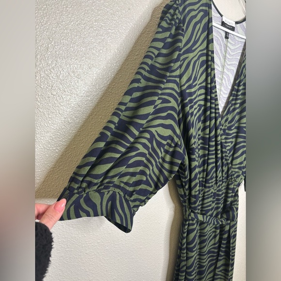 Eloquii Elements Green and Black Animal Print Faux Wrap Dress - Picture 4 of 7